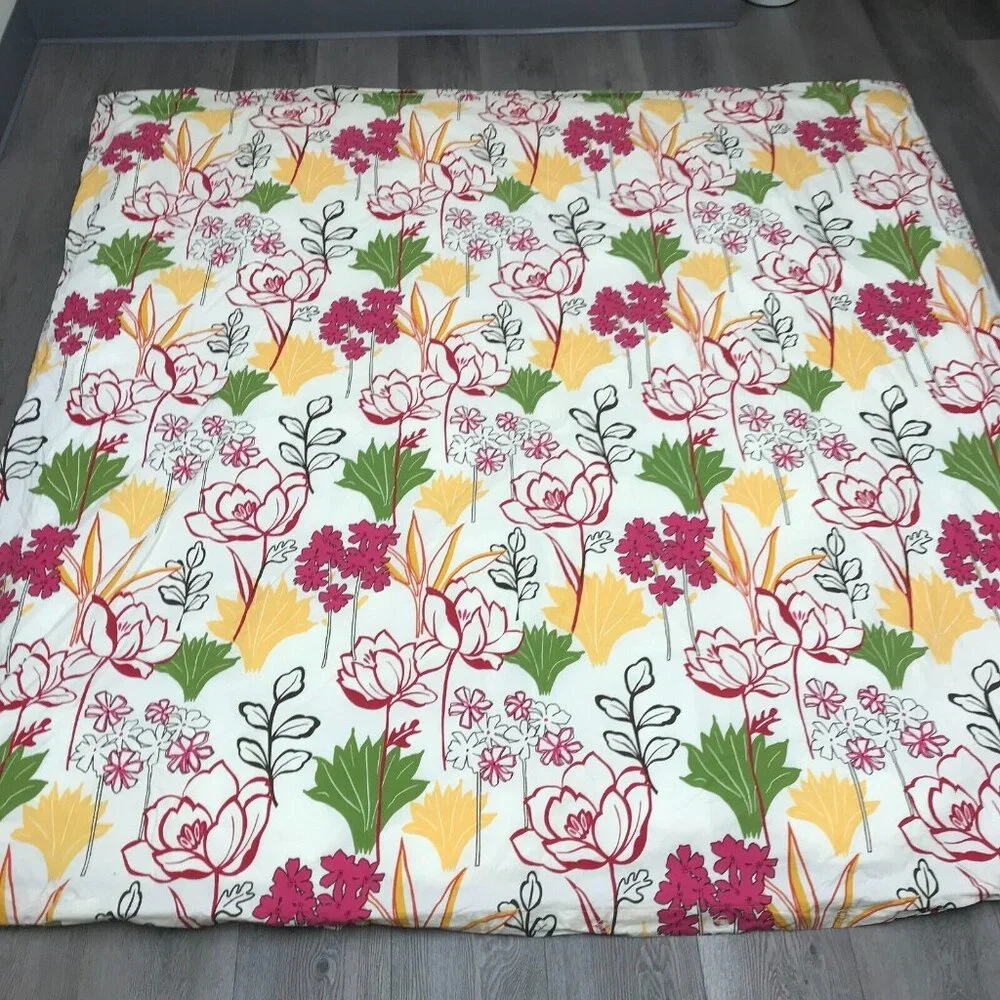 POTTERY BARN Full/ Queen Girl Teen Duvet Cover Organic Cotton White Pink Floral
